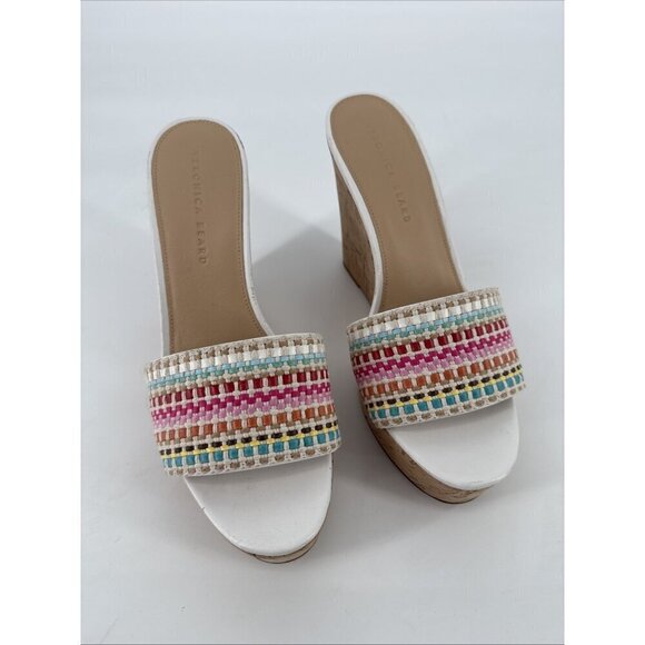 Veronica Beard Women's Size 10 White Dali Woven Wedge Sandals Shoes - Picture 2 of 13